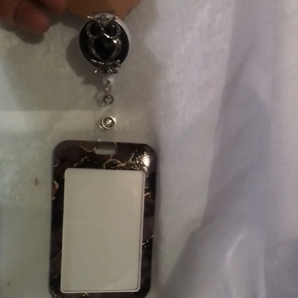 Unbranded Brown Marble Pattern Badge Holder with Retractable Clip